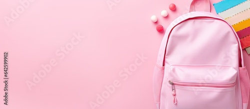 Flat lay of blue school bag...