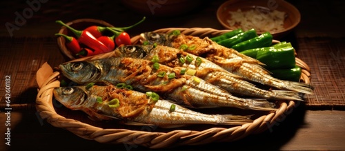 Indonesian traditional food ikan asin lapan belah is dried salted fish halved photo