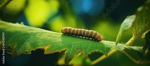 Moth caterpillar in yellow On a leaf photo