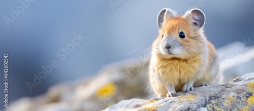 Pika sitting on rock looking right with space for text © vxnaghiyev