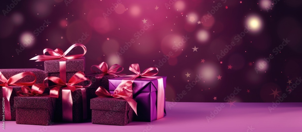 Fototapeta premium Purple and red Christmas gifts backdrop