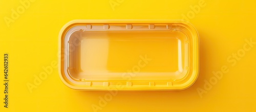 Recycled lunchbox on yellow background