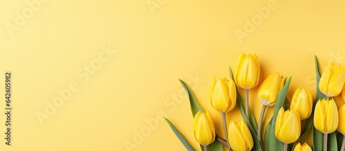 Yellow background with tulips #642605982