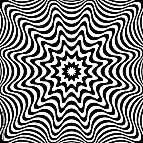 3D Illusion in Abstract Op Art Wavy Lines Pattern.