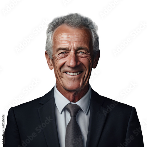 Senior businessman with a transparent background smiling for a portrait