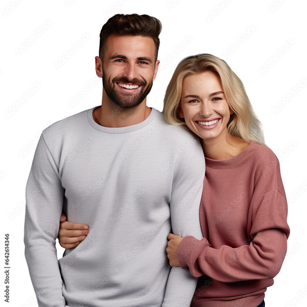 Two attractive people smiling and posing for the camera isolated on a transparent background Two attractive people smiling and posing for the camera isolated on a transparent background