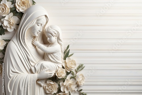 Mothermary composition on white wooden background with copy space photo