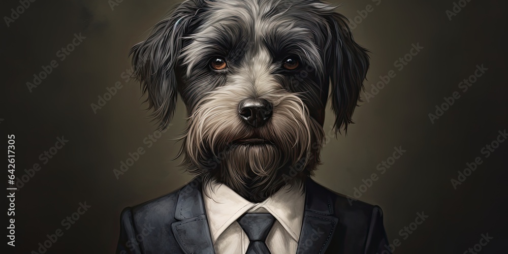 illustration of doggy in suit, realistic painting, generative AI