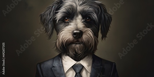 illustration of doggy in suit, realistic painting, generative AI