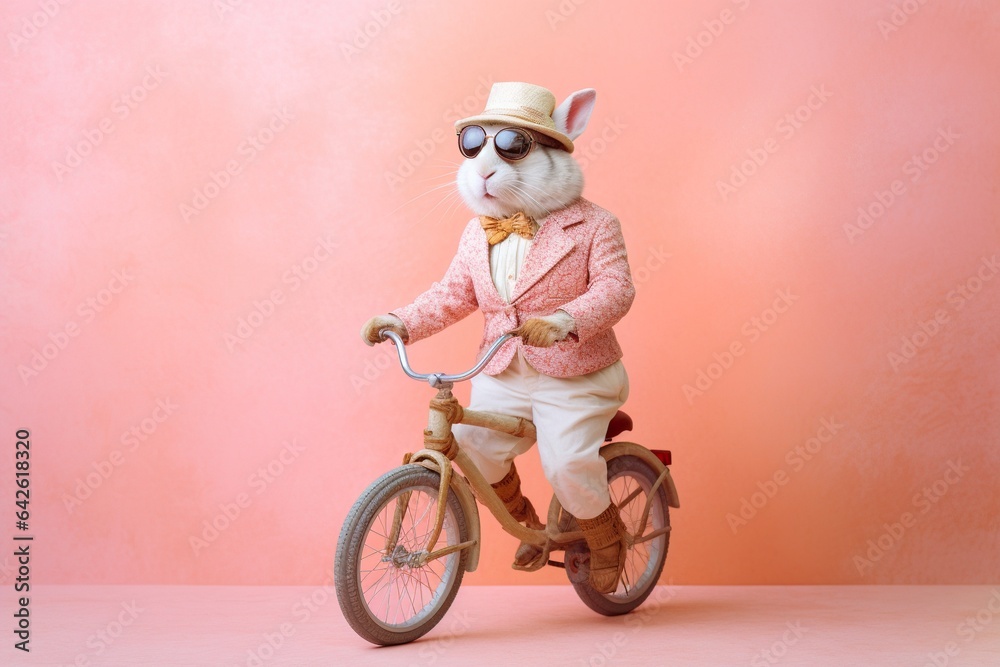 hare cycling on colored background