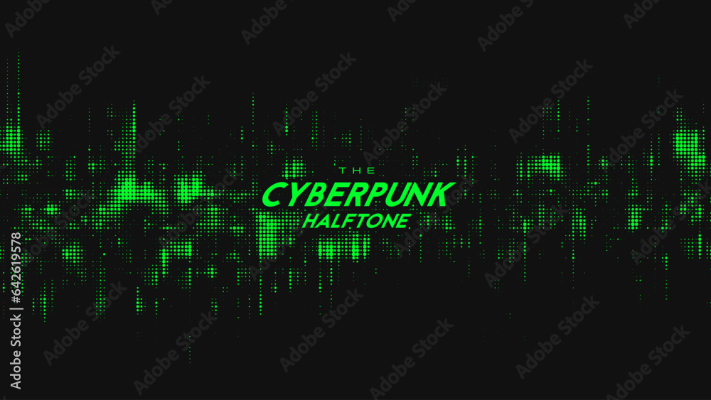 Abstract vector green cyberpunk halftone sound wave. Scrathed dotted texture element. Abstract vector green cyberpunk halftone sound wave. Scrathed dotted texture element.