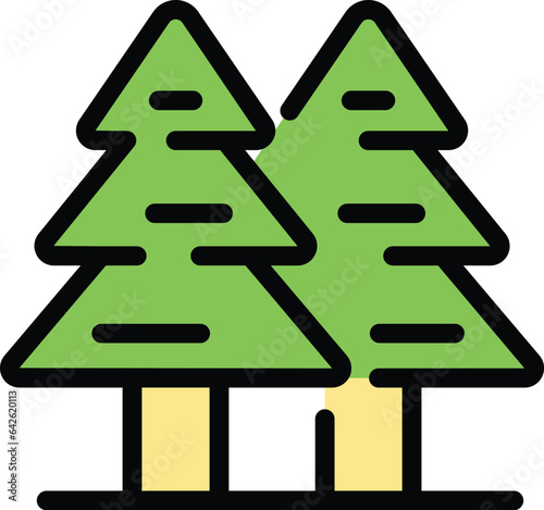 Fir tree glamping icon outline vector. Tent nature. Furniture trip color flat
