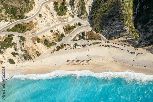 Myrtos beach on a sunny summer day on Kefalonia island, Ionian sea, Greece photo