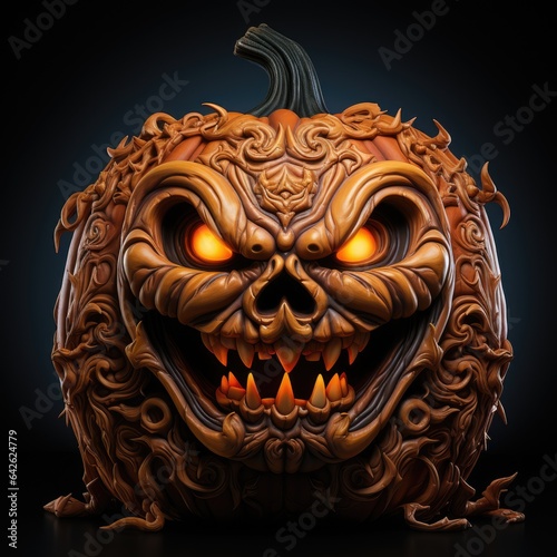 Evil and scary halloween pumpkin character on isolated background