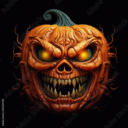 Evil and scary halloween pumpkin character on isolated background