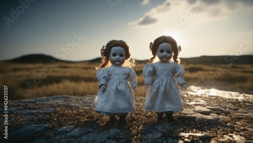 Valokuva Vintage twin dolls with an eerie aura