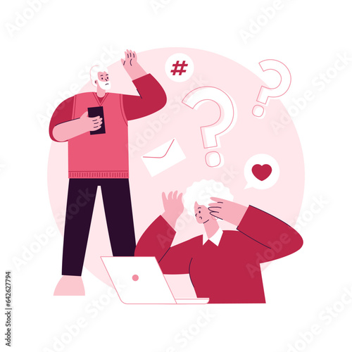 Low-technical communication abstract concept vector illustration. Trouble with using technology, special devices for older people, lo-tech systems, supportive communication abstract metaphor.