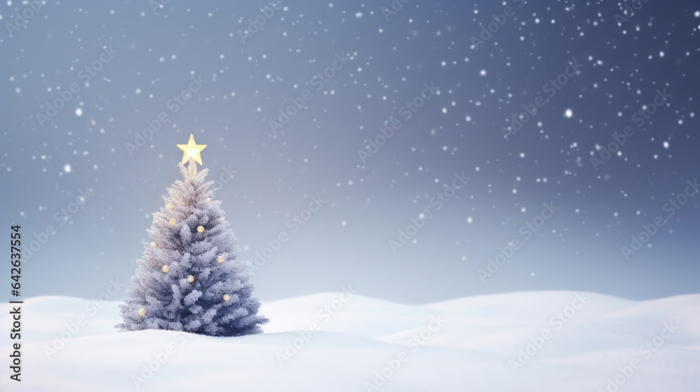 Christmas tree in snow on a starry-night background