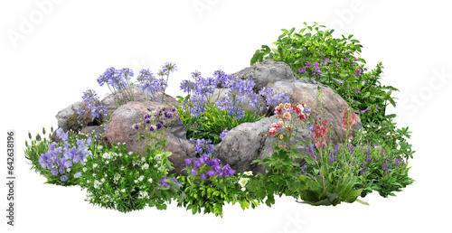 Fotografering Cutout rock surrounded by flowers