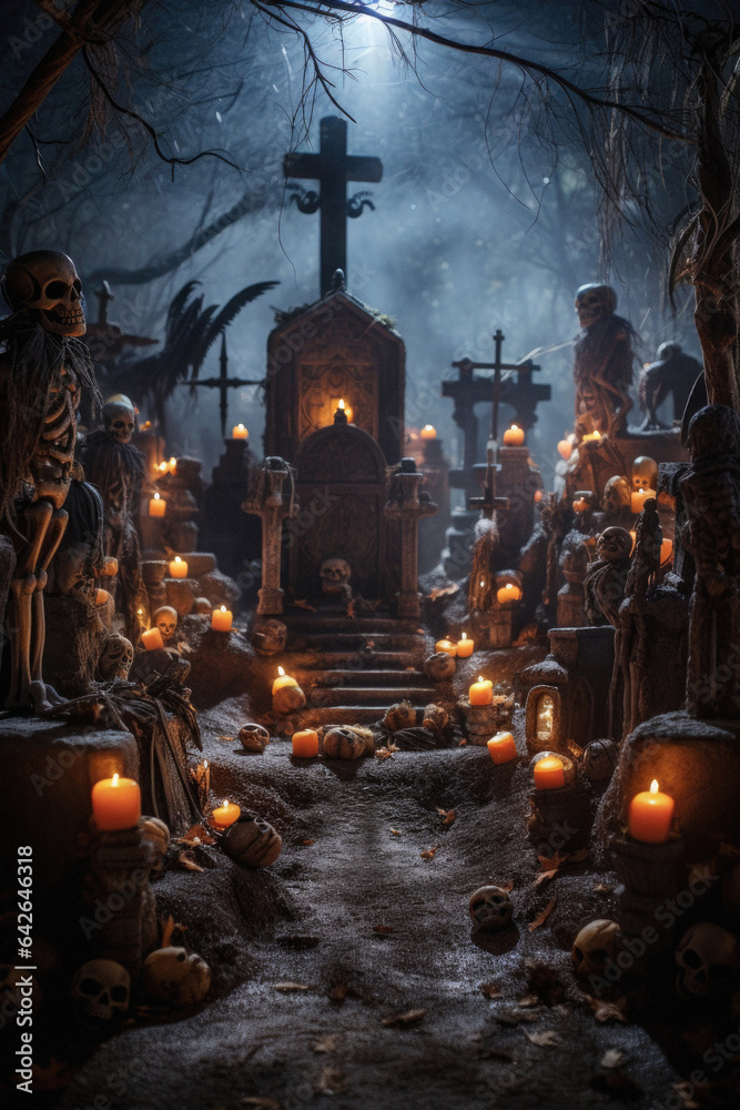 Happy Halloween background spooky scene, creepy dark night jack o ...