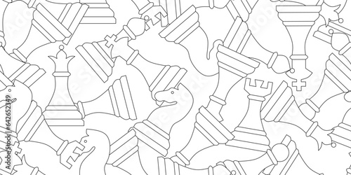 outline chess pieces seamless pattern