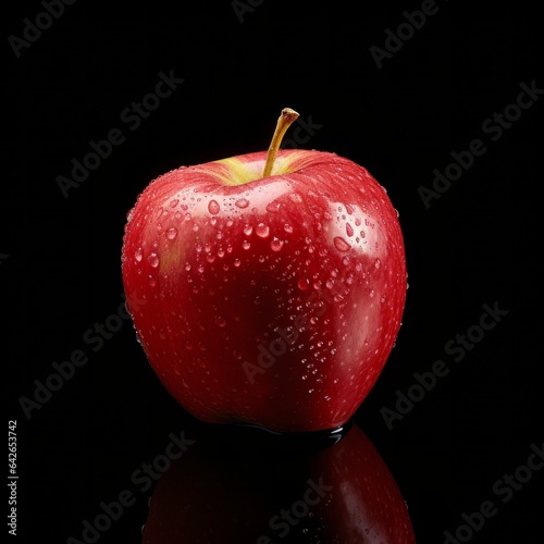 Fresh Organic Apple Fruit Photorealistic Square Illustration. Healthy Vegetarian Diet. Ai Generated bright Illustration on Dark Background. Juicy Apple Fruit.