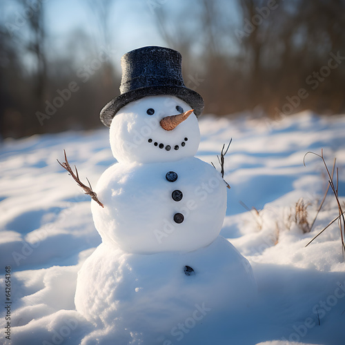Snowman during the winter holiday season. A Christmas and outdoor snowplay fun concept. Generative ai.  photo