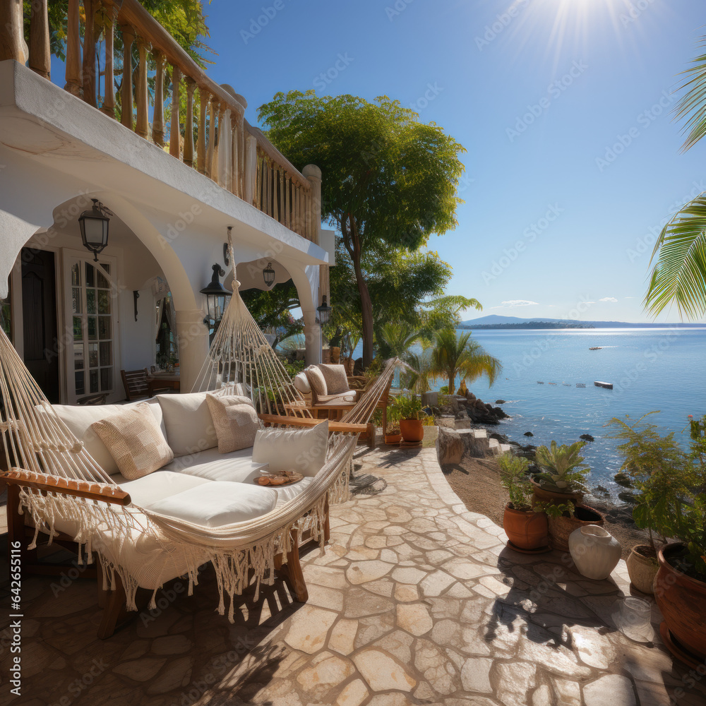  A white mediterranean house with a porch
