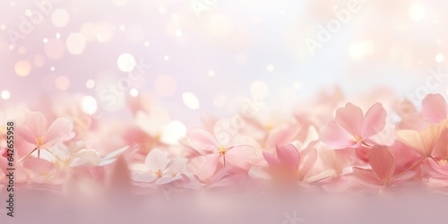 Spring layout banner with floral accents in pastel colors. © Wander