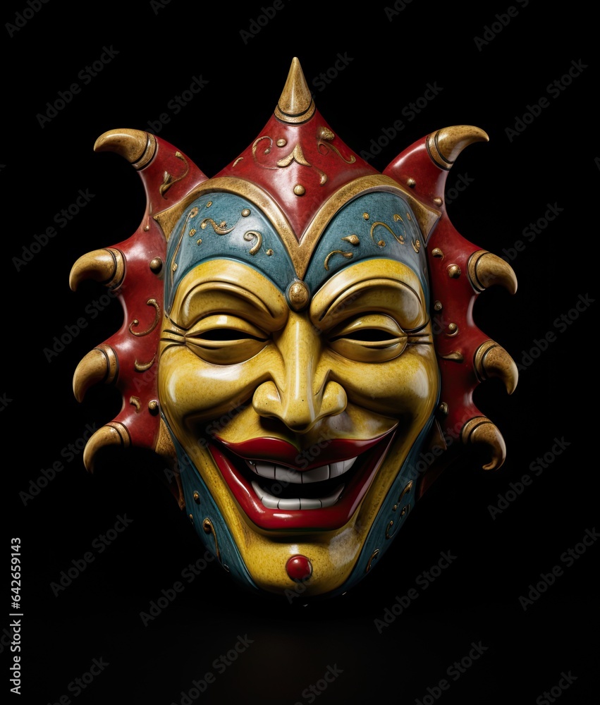 a white and red mask with gold details on the face, against a black background stock photo - premium royalty