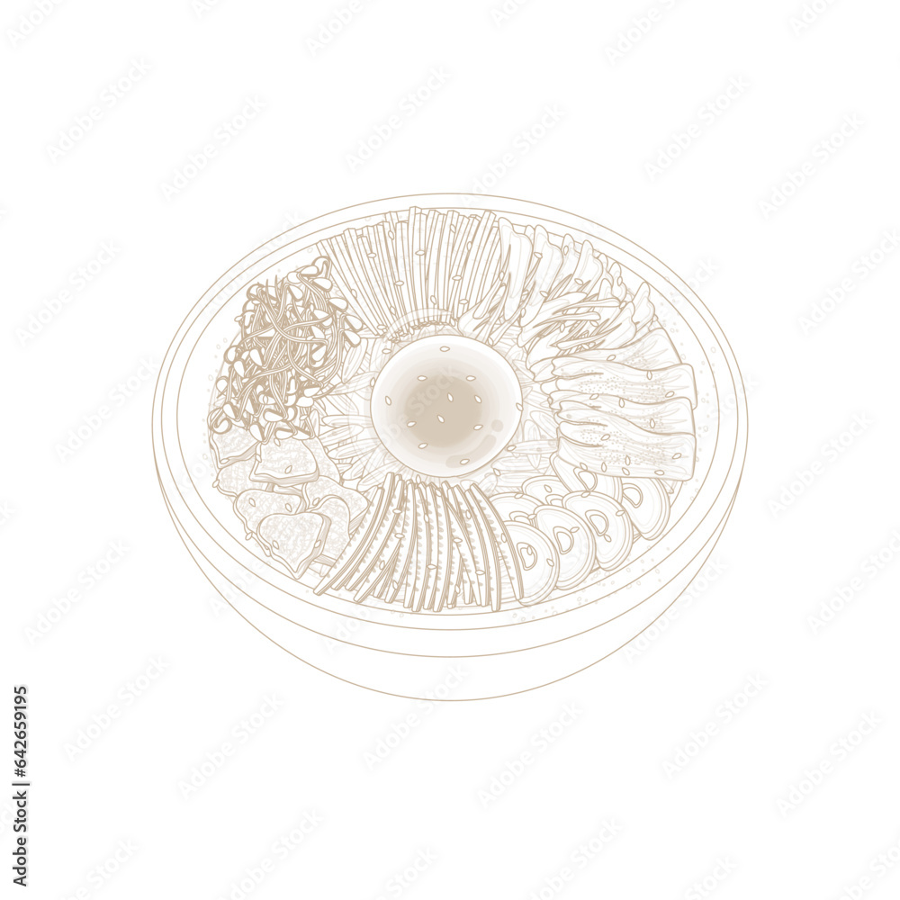 Bibimbap Line Art Illustration Logo Bibimbap Line Art Illustration Logo