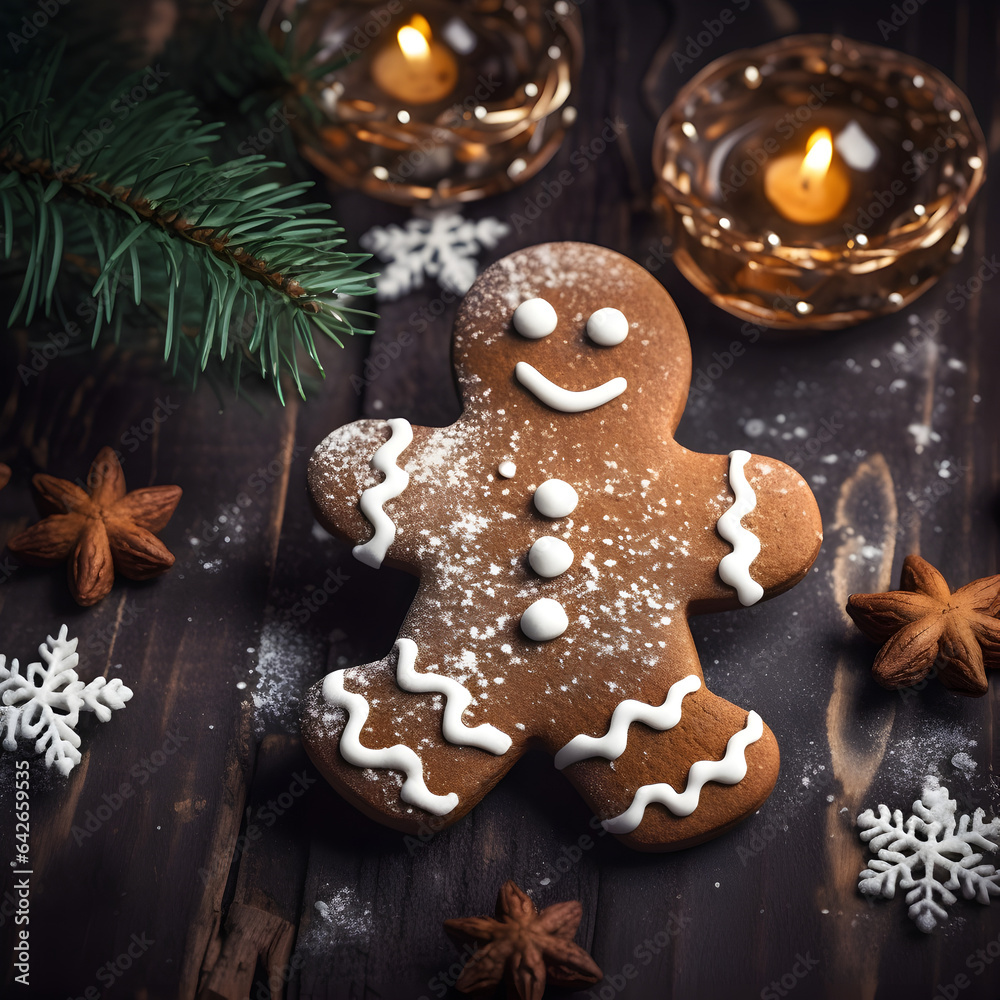 Fototapeta premium A Christmas Gingerbread man. A holiday and Christmas dessert concept. Generative ai. 