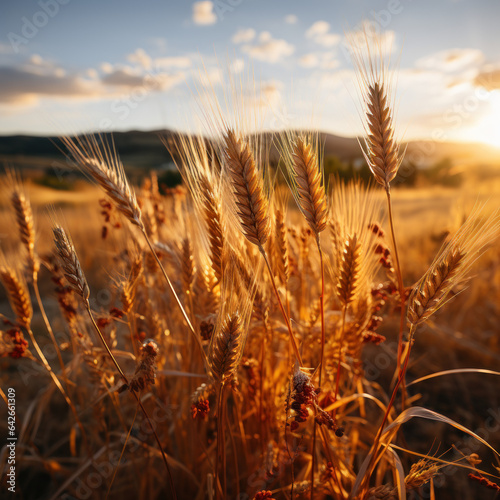 wheat field hills in the background orange sky warm 