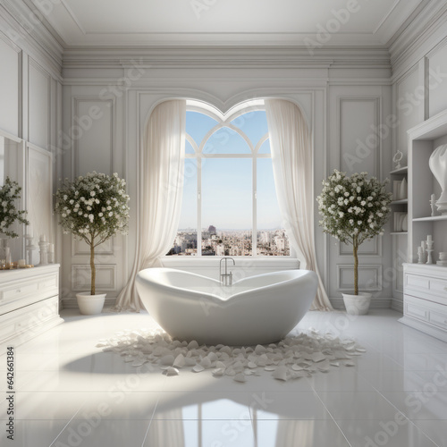 Elegant white house no light bathroom with tub heart 