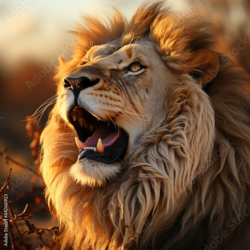 fierce lion vast savanna dust shine roar 