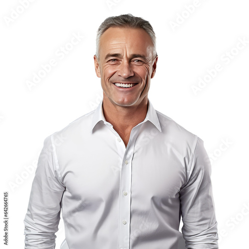 Confident businessman in business attire smiling isolated on transparent background
