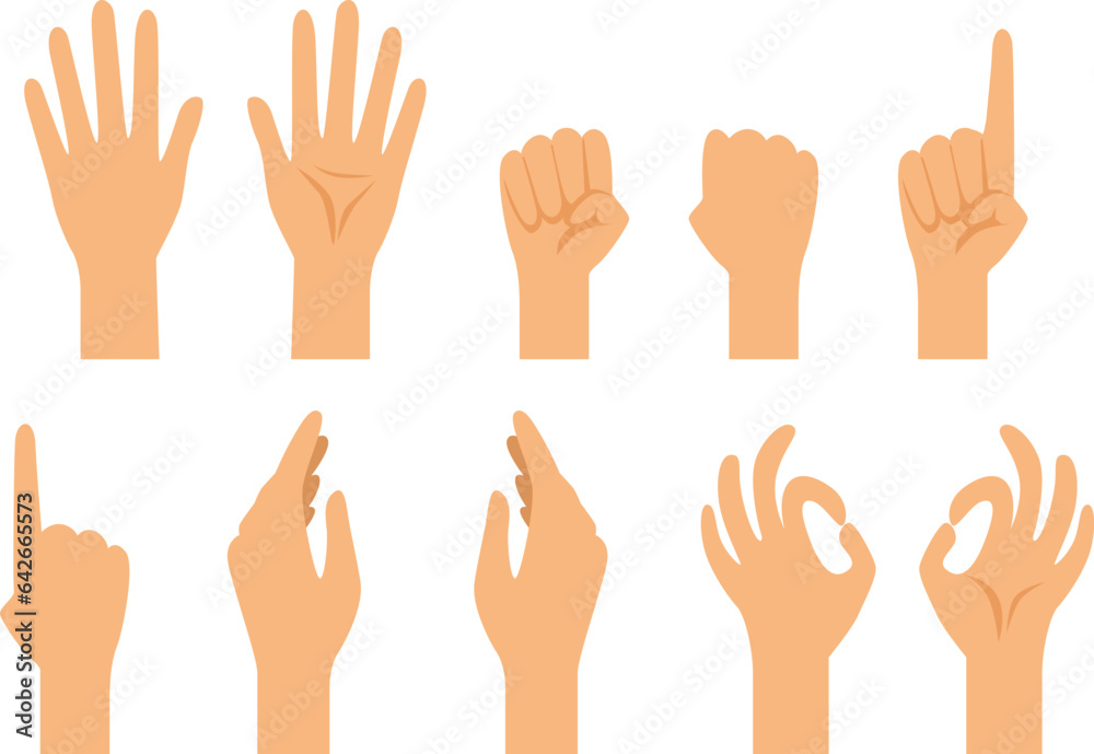 Hand gestures. Human palm various fingers set Hand gestures. Human palm various fingers set