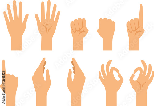 Hand gestures. Human palm various fingers set