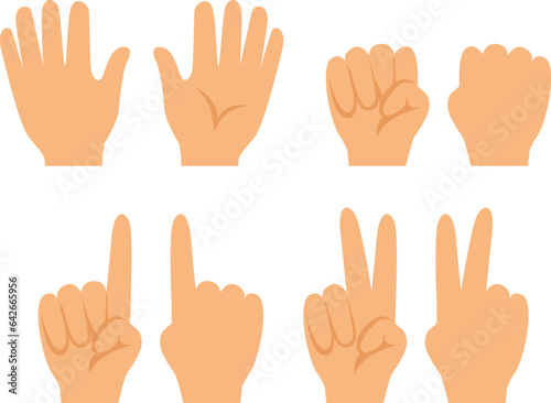 Fingers gestures set. Human hand front and back view