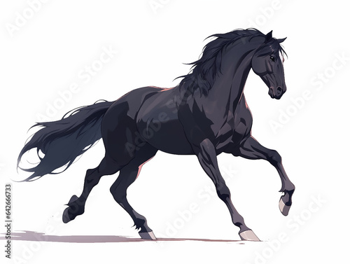 Fototapeta Naklejka Na Ścianę i Meble -  Wild horse Mustang jumps anime cartoon watercolor style