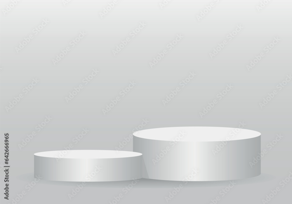 white podium isolated on white. Realistic white 3D cylinder pedestal podium set. Minimal scene for products stage showcase, promotion display. Vector geometric forms in shadow. Ab white podium isolated on white. Realistic white 3D cylinder pedestal podium set. Minimal scene for products stage showcase, promotion display. Vector geometric forms in shadow. Ab