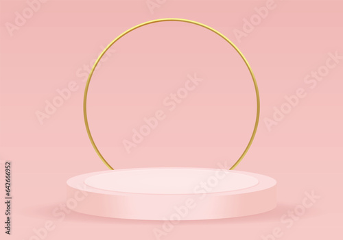 podium. Realistic 3D cylinder pedestal podium set . Minimal scene for products stage showcase, promotion display. Vector geometric forms in shadow. 
