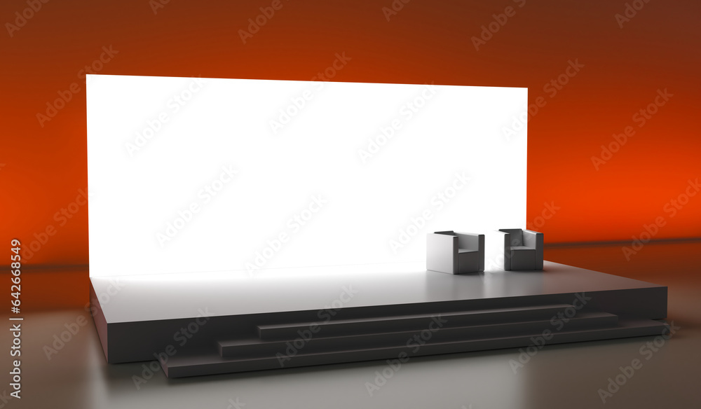 Simple event scene on black background. front view. Conference stage design. Simple event scene on black background. front view. Conference stage design.