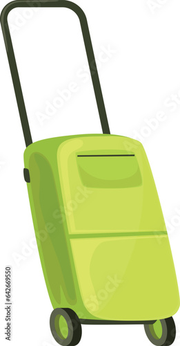 Green suitcase. Plastic wheeled bag with long handle