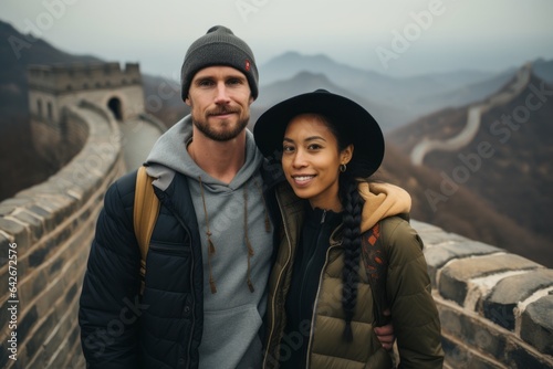 Couple in their 30s at the Great Wall of China in Beijing China