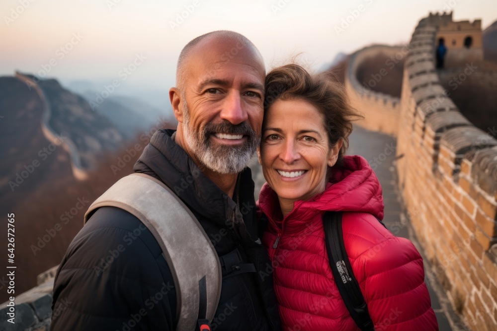 Couple in their 40s at the Great Wall of China in Beijing China
