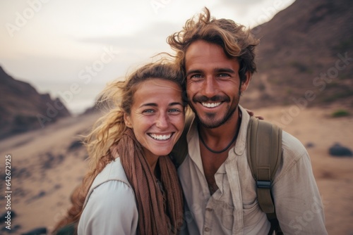 Couple in their 30s smiling at the Socotra Island in Yemen