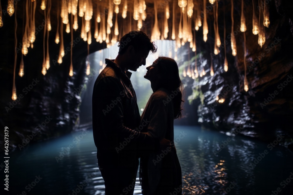 Couple in their 40s at the Waitomo Glowworm Caves in Waikato New Zealand
