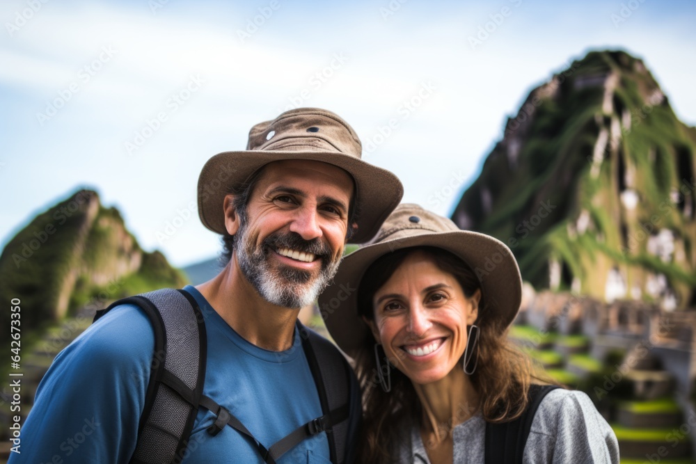 Couple in their 40s at the Machu Picchu in Cusco Peru