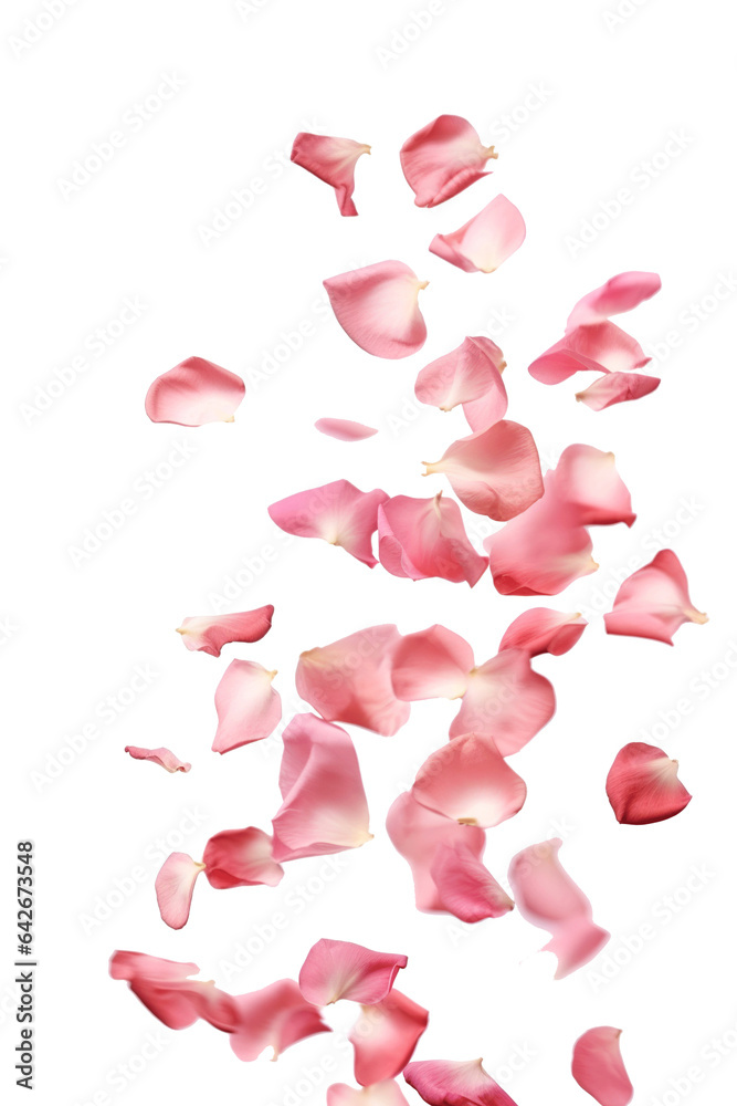 rose petals falling overlay, isolated on a white or transparent